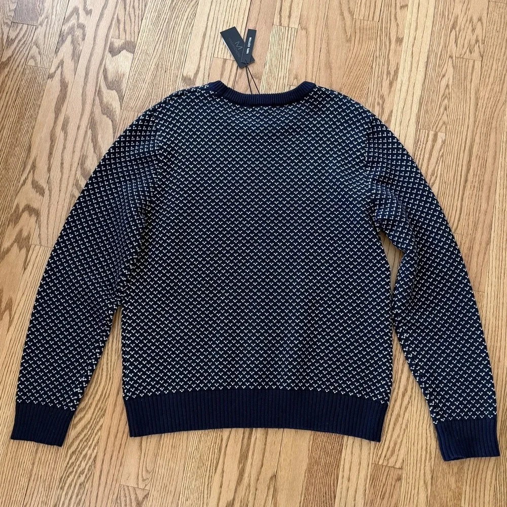 Magaschoni Men's Large Cotton Knit‎ Crewneck Sweater Navy Patterned Chunky Warm